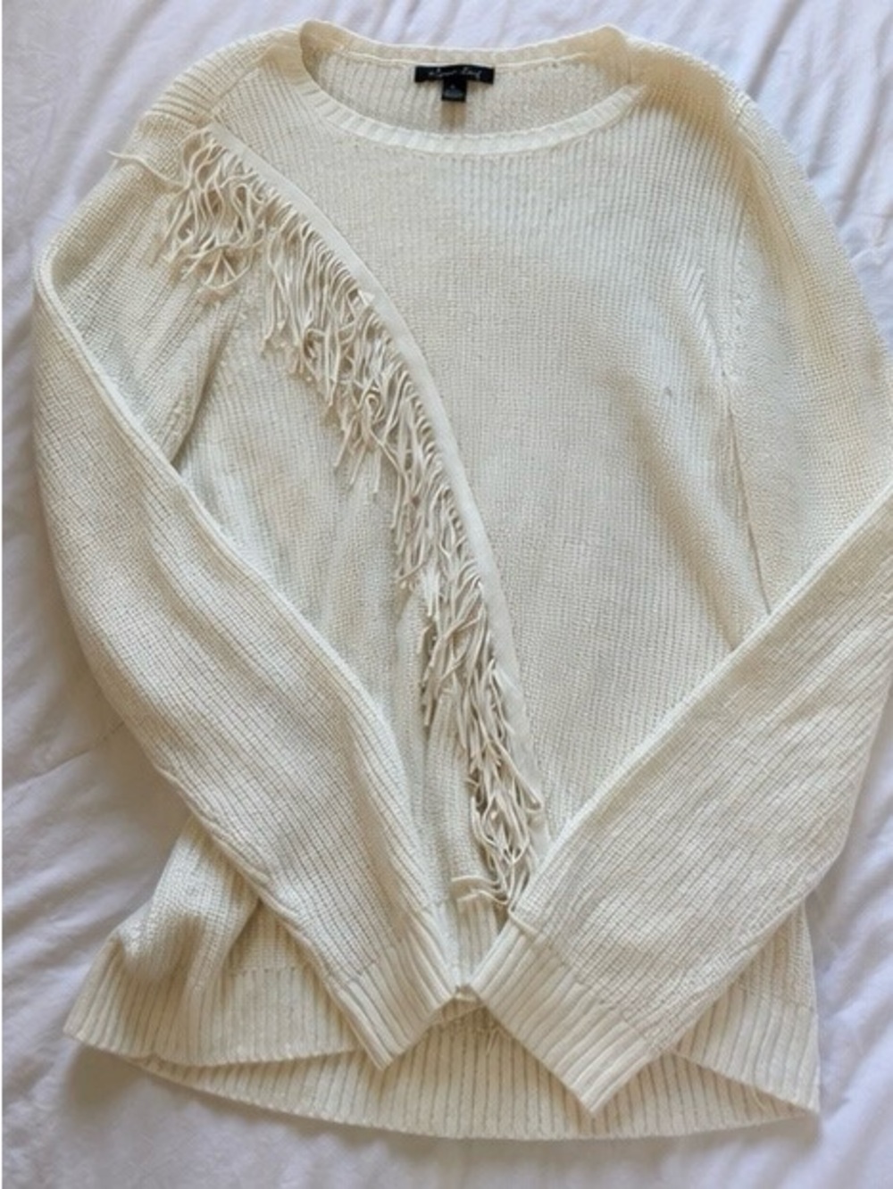 Cream fringe knit sweater by A Love Story in size XL. - Picture 3 of 5